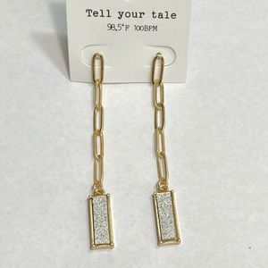 SILVER DRUZY & GOLD METAL CHAIN LINK 2.5” DANGLE POST EARRINGS